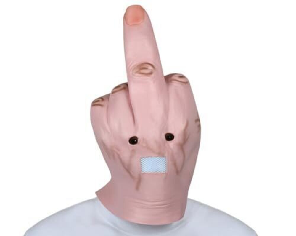 4305 Middle Finger Mask Funny Halloween Head to Wear Latex Costume Mask